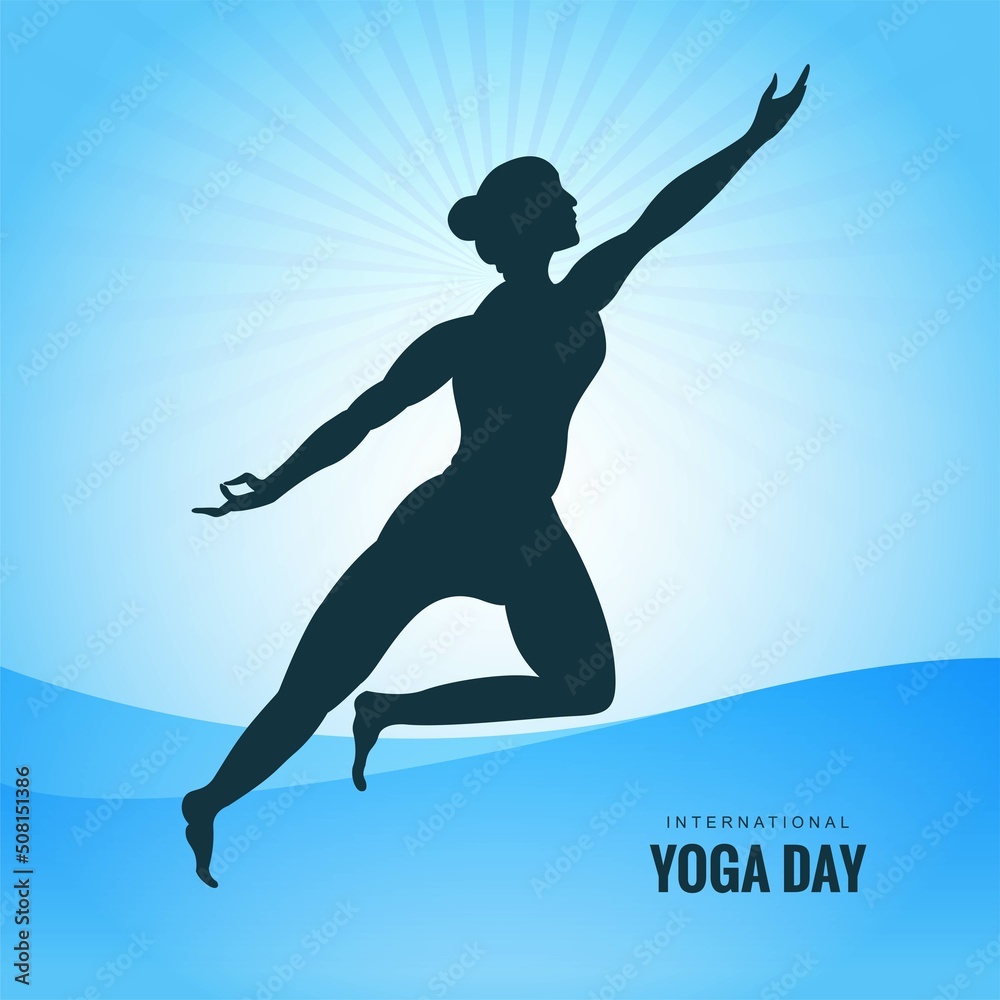 International day of yoga card with female silhouette design