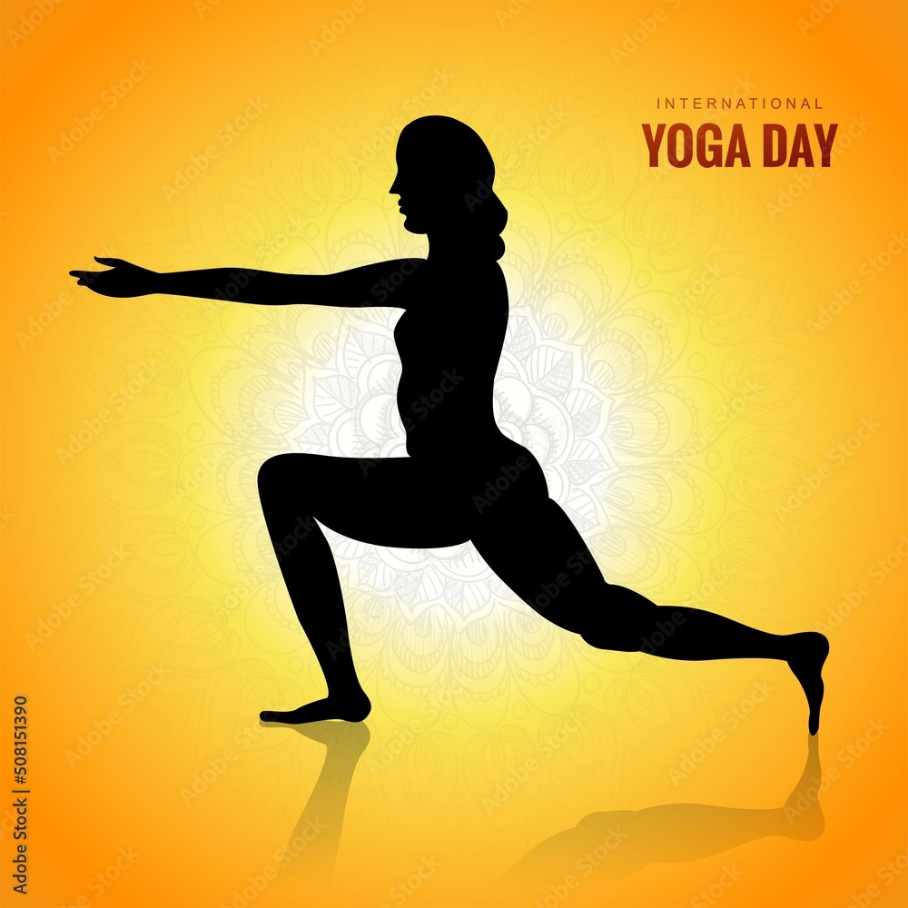 International yoga day of woman doing yoga pose on celebration background