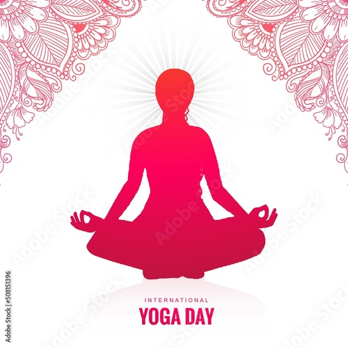 International yoga day of woman doing yoga pose on celebration background