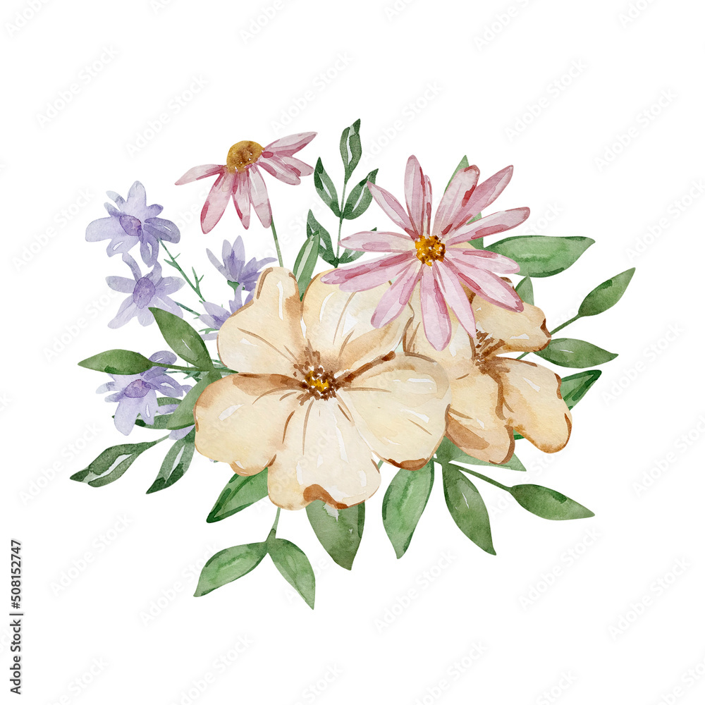 Watercolor bouquet of garden flowers Watercolor bouquet of garden flowers
