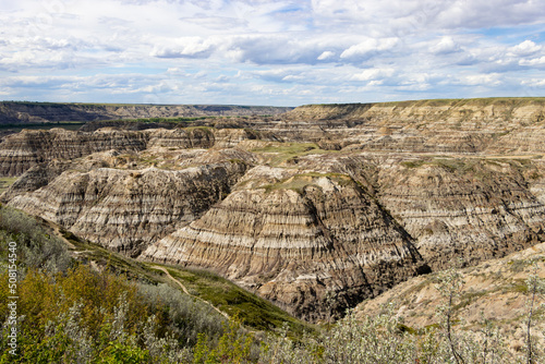 horseshoe canyon in drumheller alberta canada with cloudy sky  photo