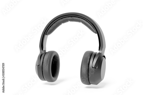 Black  classic headphones isolated 3d rendering.  Headphone icon illustration. Audio technology.