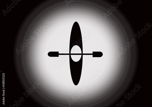 Kayak and paddle icon isolated on a blurred white background. Kayaks and canoes for fishing and tourism. Outdoor activities.