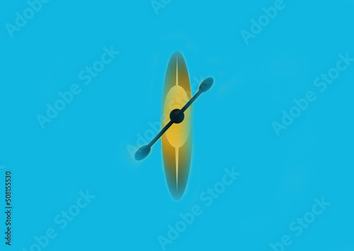 Kayak and paddle isolated on a blue background. Outdoor activities.