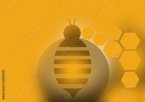 Bee and beehive symbol on yellow background.