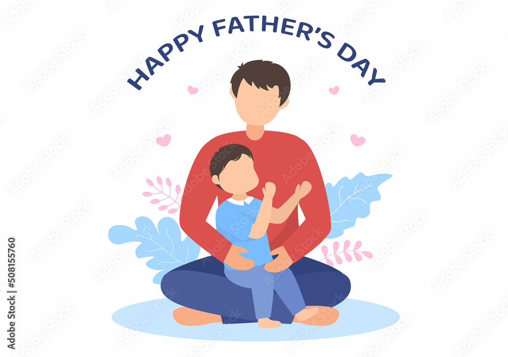 Happy Fathers Day Cartoon Illustration with Picture of Father and Son in Flat Style Design for Poster or Greeting Card Happy Fathers Day Cartoon Illustration with Picture of Father and Son in Flat Style Design for Poster or Greeting Card