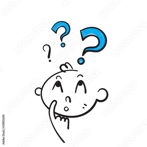 hand drawn doodle shocked confused character with question mark illustration vector