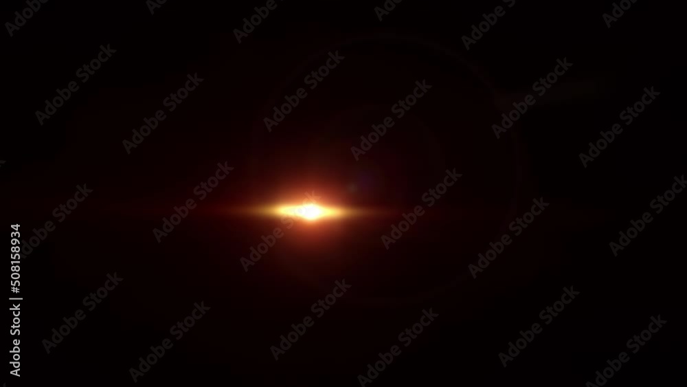 Abstract gold orange optical flare effect moving  from the left to the right on black background, For project overlay