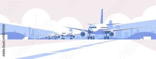 airport terminal with aircraft flying planes taking off international transportation traveling concept