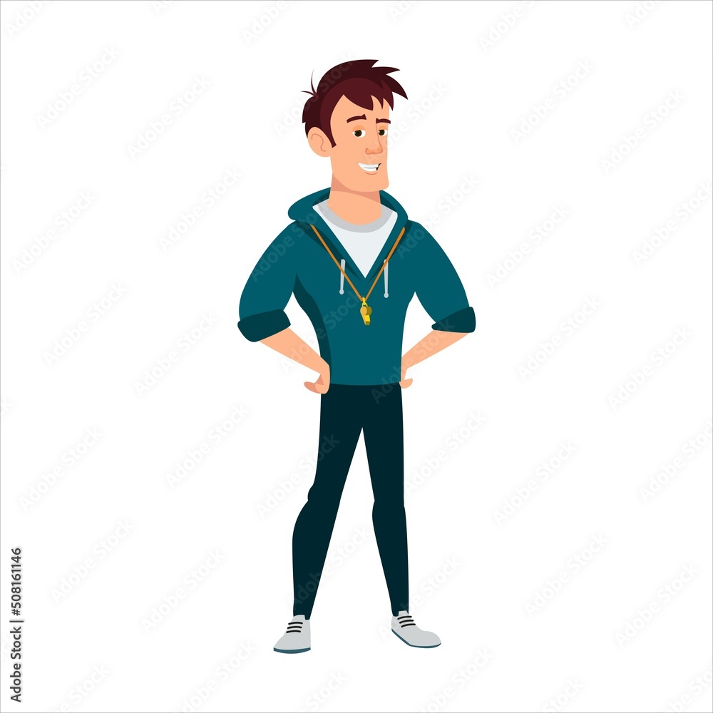 Cartoon coach character, sports trainer. Mascot for the gym Cartoon coach character, sports trainer. Mascot for the gym