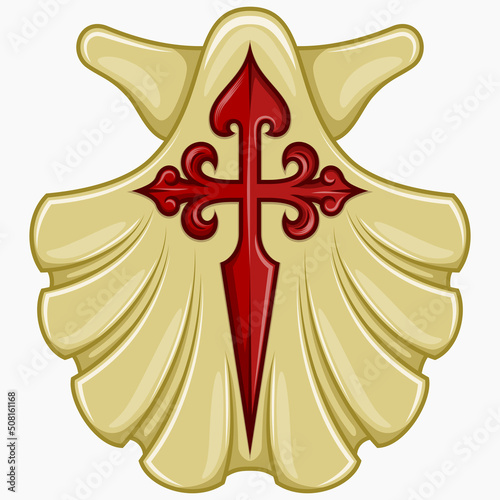 Fotobehang Marian shell vector design with the cross of the apostle Santiago, symbol of the