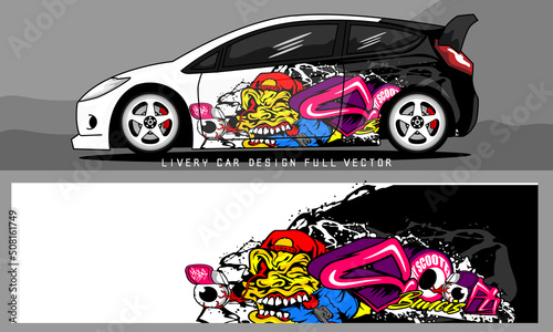 car livery design with cool graphics and a combination of red and gray colors for vehicles, branding and cutting stickers