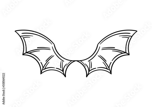 hand drawn illustration of bat wings on white background