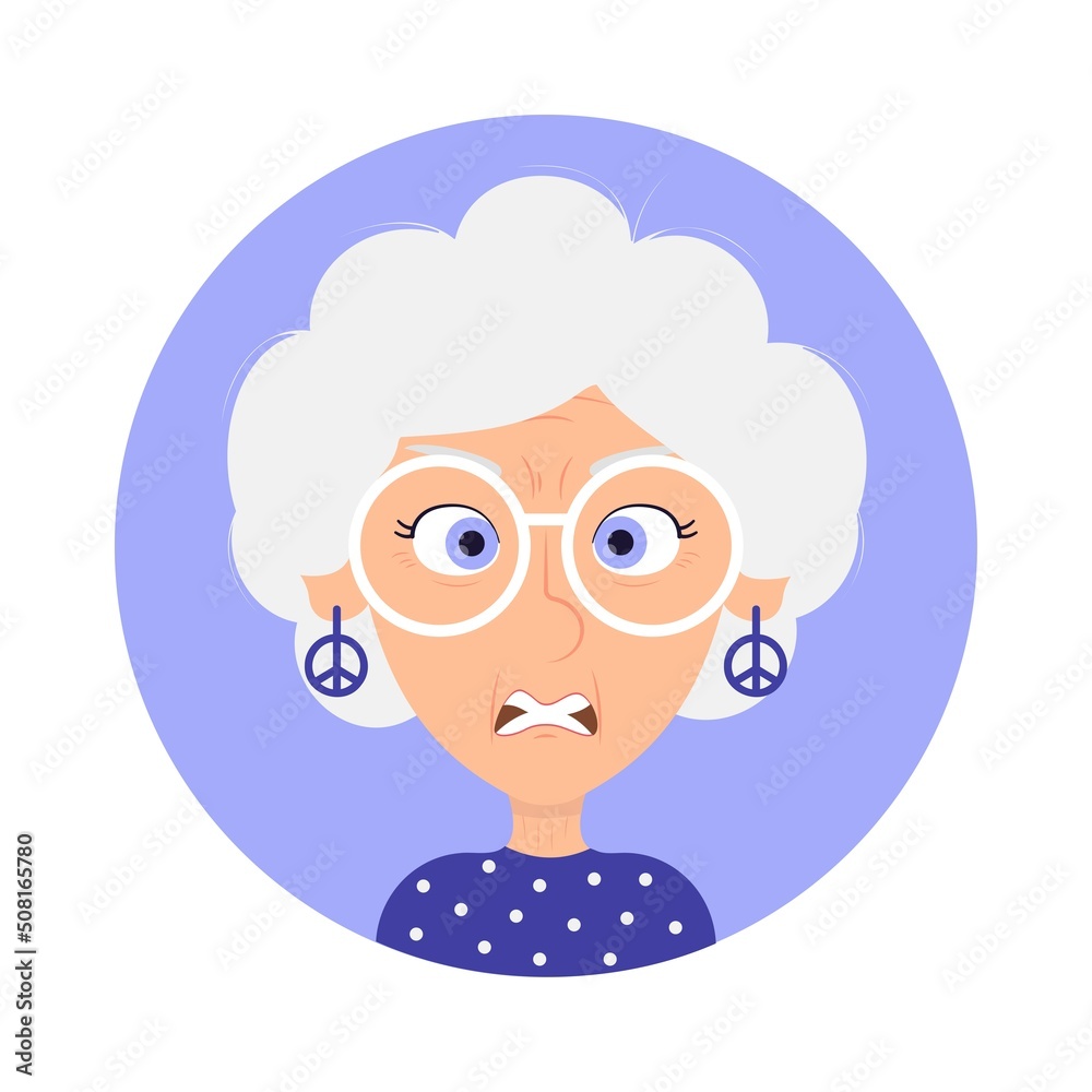 Evil hippie old woman avatar vector illustration Evil hippie old woman avatar vector illustration