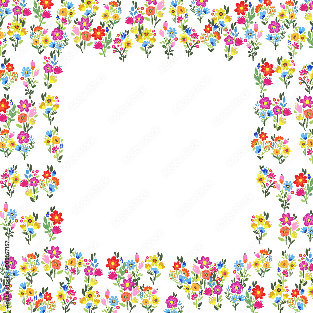 Vector floral frame. Bright flowers arrange in border