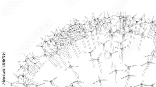 Electric wind turbines on round planet. Vector