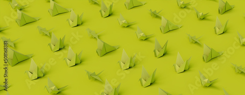 Green Origami Birds. Clean Design Banner with Green Background. photo