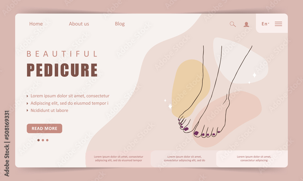 Pedicure service landing page template. Linear female Beauty logo for manicure or spa salon. Vector in flat cartoon style. Website design. Stock Vector | Adobe