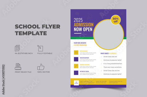 Creative and modern online school kids education admission flyer, Kids school education admission flyer template