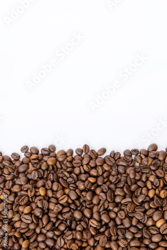 Coffee beans on a white background at the bottom