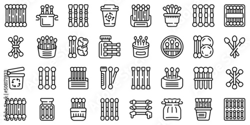 Wooden cotton swabs icons set outline vector. Ear bath. Swab cotton