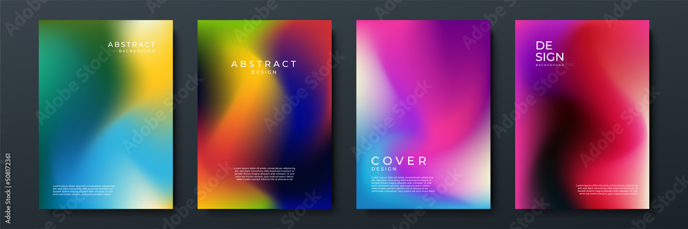 Blurred backgrounds set with modern abstract blurred color gradient patterns. Smooth templates collection for brochures, posters, banners, flyers and cards. Vector illustration.