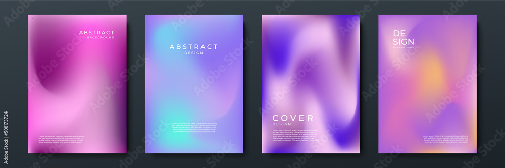 Blurred backgrounds set with modern abstract blurred color gradient patterns on white. Smooth templates collection for brochures, posters, banners, flyers and cards. Vector illustration.