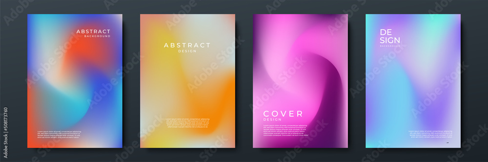 Fototapeta premium Blurred backgrounds set with modern abstract blurred color gradient patterns on white. Smooth templates collection for brochures, posters, banners, flyers and cards. Vector illustration.