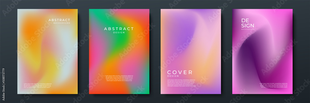 Blurred backgrounds set with modern abstract blurred color gradient patterns on white. Smooth templates collection for brochures, posters, banners, flyers and cards. Vector illustration.