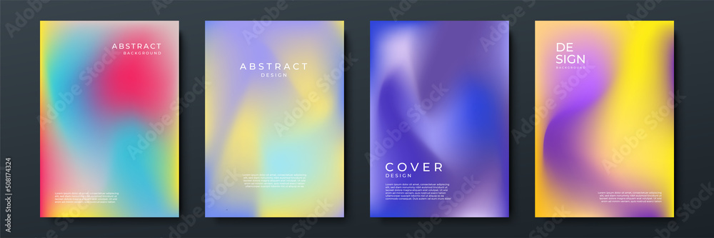 Blurred backgrounds set with modern abstract blurred color gradient patterns on white. Smooth templates collection for brochures, posters, banners, flyers and cards. Vector illustration. - obrazy, fototapety, plakaty 