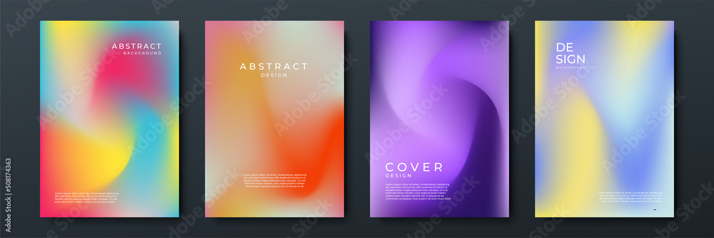 Blurred backgrounds set with modern abstract blurred color gradient patterns on white. Smooth templates collection for brochures, posters, banners, flyers and cards. Vector illustration.