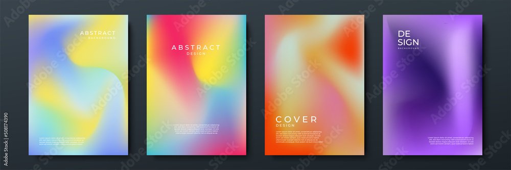 Blurred backgrounds set with modern abstract blurred color gradient patterns on white. Smooth templates collection for brochures, posters, banners, flyers and cards. Vector illustration.