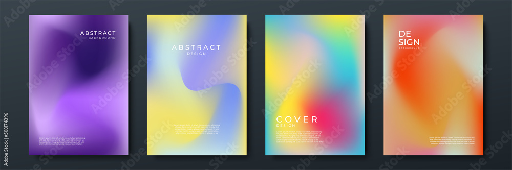 Fototapeta premium Blurred backgrounds set with modern abstract blurred color gradient patterns on white. Smooth templates collection for brochures, posters, banners, flyers and cards. Vector illustration.