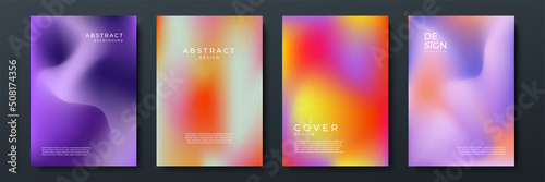 Blurred backgrounds set with modern abstract blurred color gradient patterns on white. Smooth templates collection for brochures, posters, banners, flyers and cards. Vector illustration.