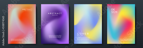 Blurred backgrounds set with modern abstract blurred color gradient patterns on white. Smooth templates collection for brochures, posters, banners, flyers and cards. Vector illustration.