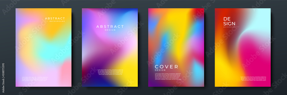 Blurred backgrounds set with modern abstract blurred color gradient patterns on white. Smooth templates collection for brochures, posters, banners, flyers and cards. Vector illustration. - obrazy, fototapety, plakaty 