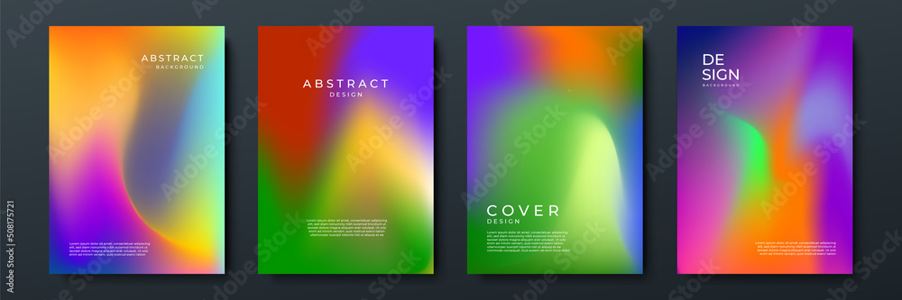 Blurred backgrounds set with modern abstract blurred color gradient patterns. Smooth templates collection for brochures, posters, banners, flyers and cards. Vector illustration.