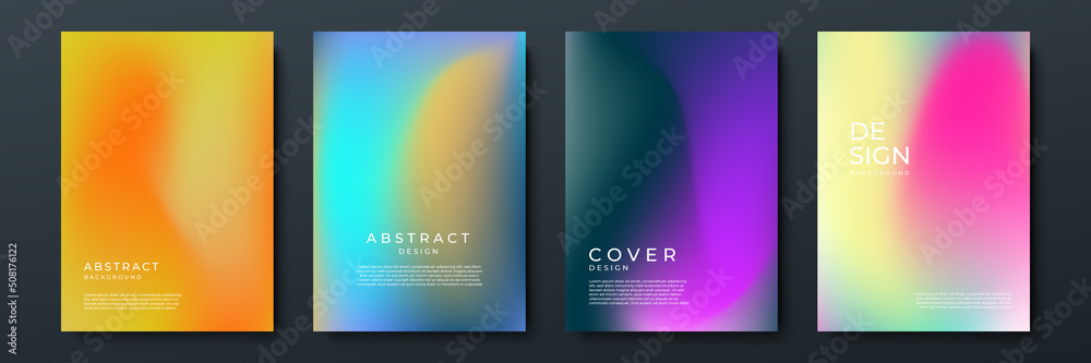 Blurred backgrounds set with modern abstract blurred color gradient patterns. Smooth templates collection for brochures, posters, banners, flyers and cards. Vector illustration.