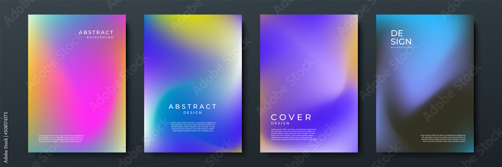 Blurred backgrounds set with modern abstract blurred color gradient patterns. Smooth templates collection for brochures, posters, banners, flyers and cards. Vector illustration.