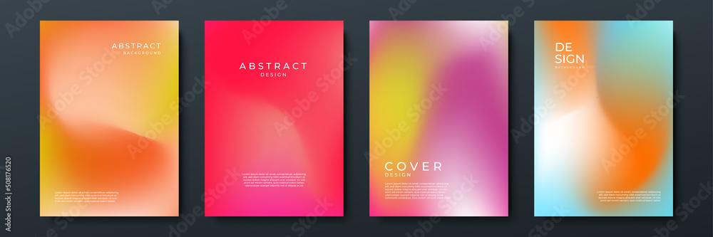Fototapeta premium Blurred backgrounds set with modern abstract blurred color gradient patterns. Smooth templates collection for brochures, posters, banners, flyers and cards. Vector illustration.