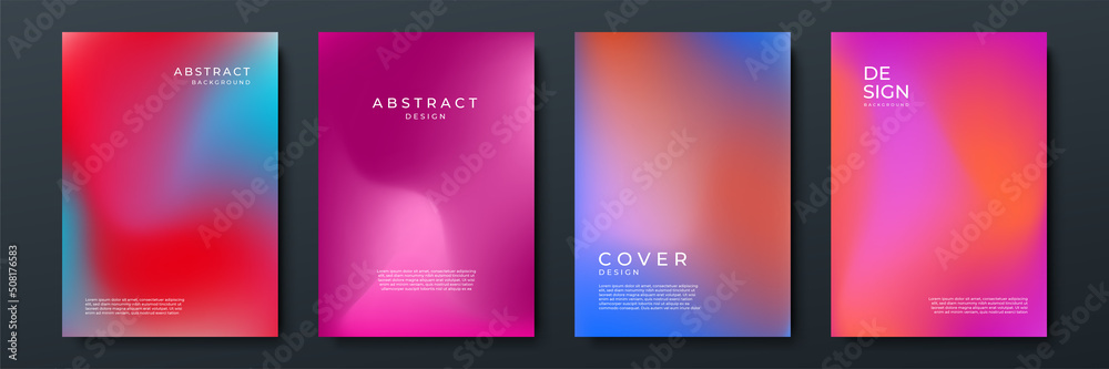 Blurred backgrounds set with modern abstract blurred color gradient patterns. Smooth templates collection for brochures, posters, banners, flyers and cards. Vector illustration.