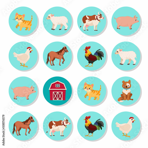 Memory game for preschool children, vector cards with farm animals. Find two identical picture. Kids activity page for book. 