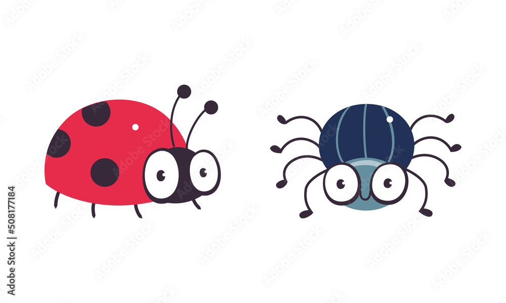 Fototapeta premium Cute Crawling Ladybug with Small Black Spot and Beetle as Garden Bug Vector Set