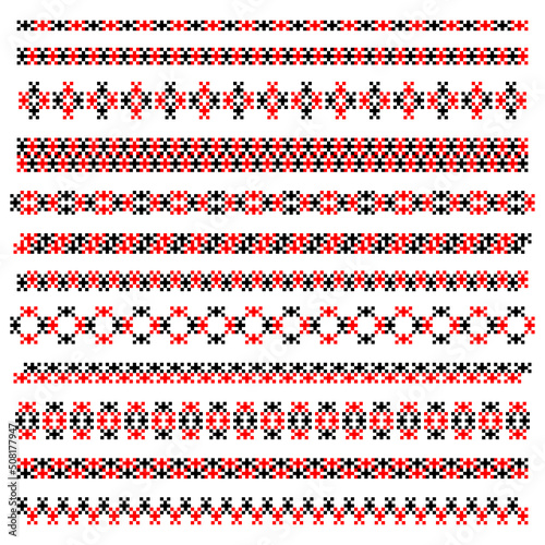 Traditional Ukrainian knitted embroidery art, ethnic border ornament vyshyvanka