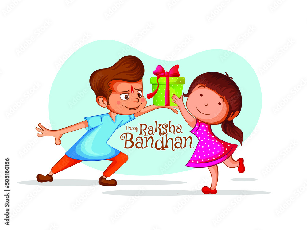  Happy Raksha Bandhan with decorated rakhi and gift for Raksha Bandhan,  Indian festival of sisters and brothers.