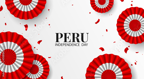 Vector Illustration of Peru Independence Day. Celebration banner. Cockade national symbol of Peru
 photo