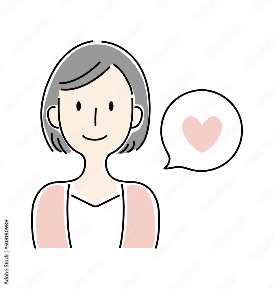 手描き風・笑顔の女性のベクターイラスト 手描き風・笑顔の女性のベクターイラスト