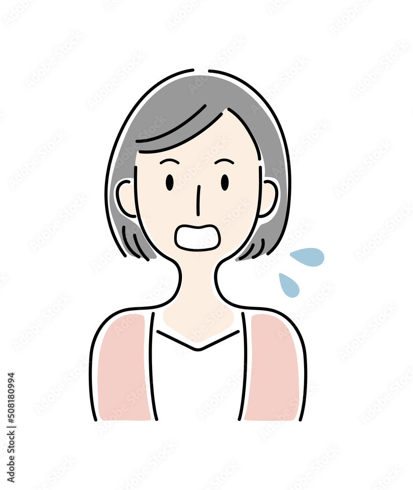 手描き風・焦って困惑する女性のベクターイラスト 手描き風・焦って困惑する女性のベクターイラスト