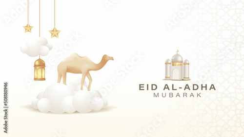 3d Camel in the cloud concept for Eid al adha mubarak banner background