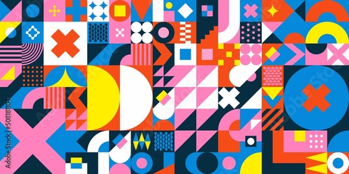 Seamless Abstract Vector Bauhaus Swiss Geometric Pattern Design Background 